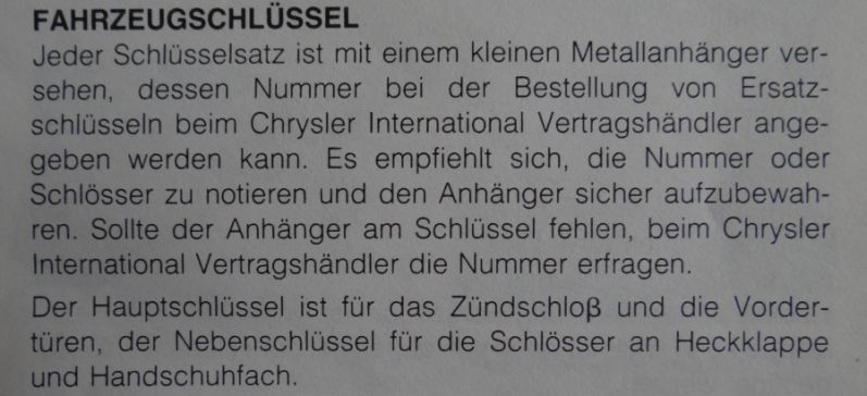 SchÃ¼ssel
Auszug aus der Betriebsanleitung 1989
Schlüsselwörter: SchÃ¼ssel
