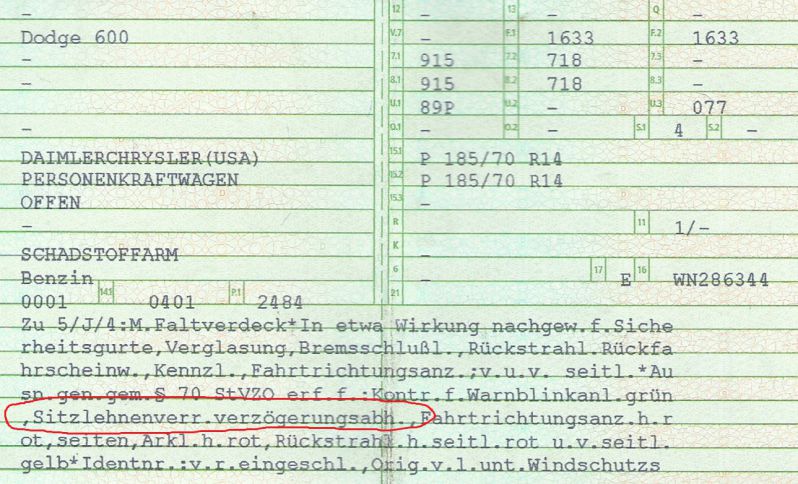 Sitzlehnenarretierung im Kfz-Schein
Schlüsselwörter: Sitzlehnenarretierung